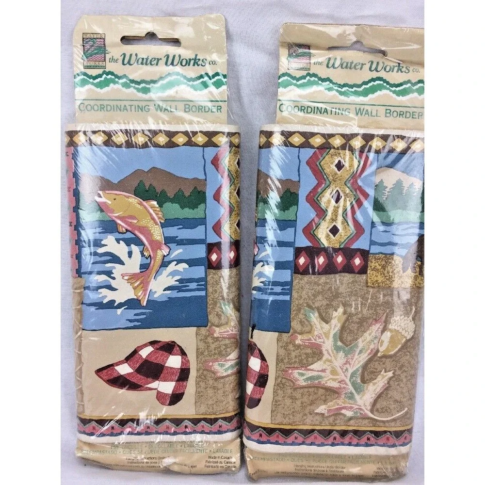 2 NEW Wallpaper Border Fishing Rustic Lodge Cabin Life 5 YARDS EACH 7